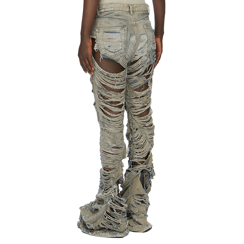 Purchase リックオウエンス ディストレスト フレア デニム ジーンズ パールグレー RR02C7315DMPSH98