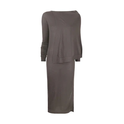 RICK OWENS Draped Long Sleeve Solid Dress Mist Gray. RO02B6692M34
