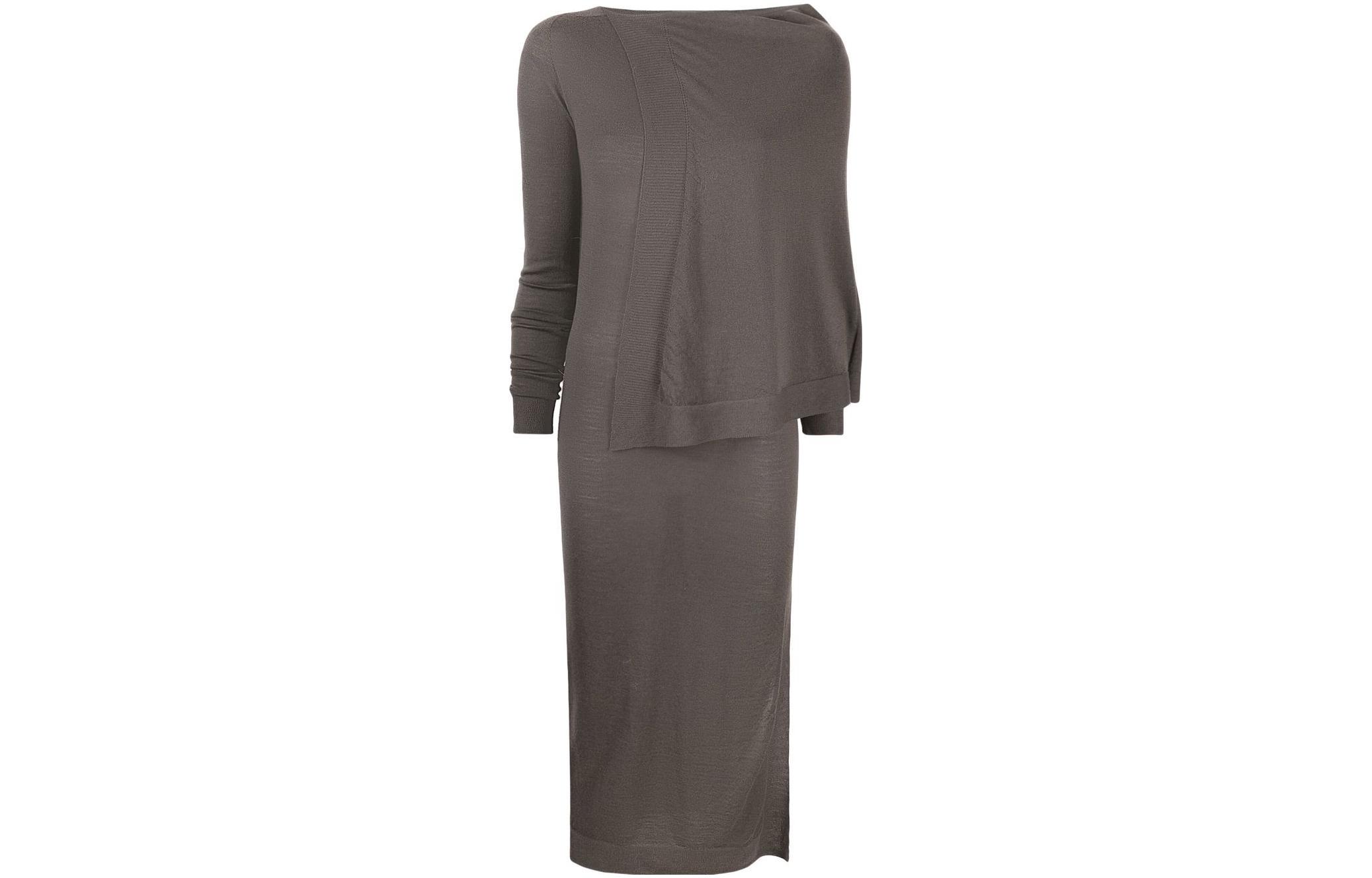 Order RICK OWENS Draped Long Sleeve Solid Dress Mist Gray. RO02B6692M34
