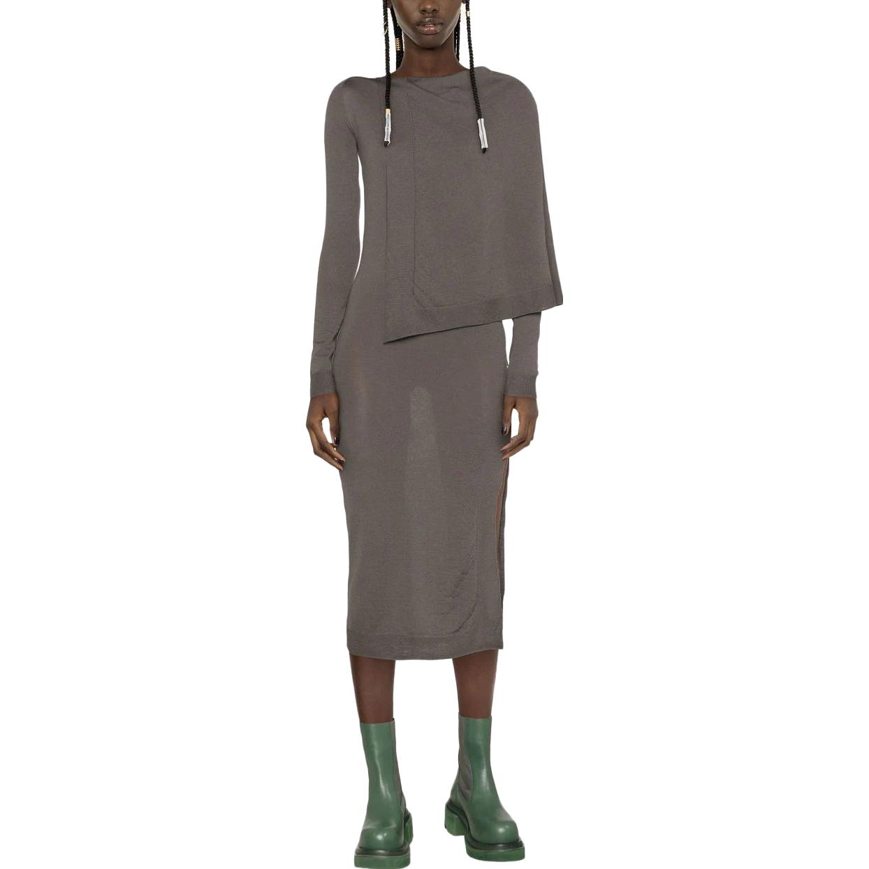 Lookbook RICK OWENS Draped Long Sleeve Solid Dress Mist Gray. RO02B6692M34
