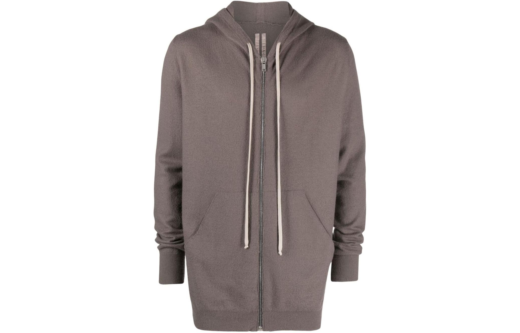 Rick Owens Drawstring Hooded Zip-Up Loose Fit Jacket Grey RU02B2614WSB-34