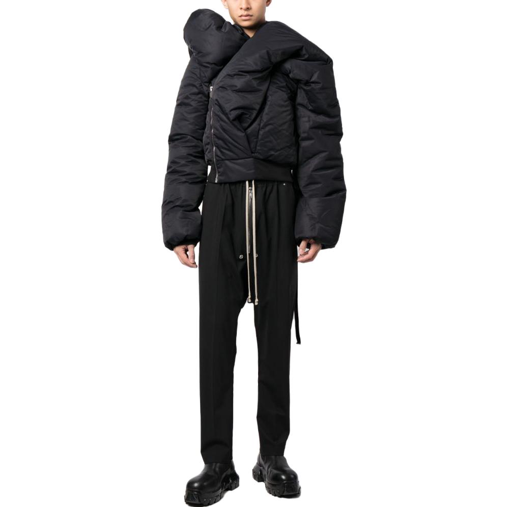 Lookbook Rick Owens DRKSHDW Jaket Hitam Zip Asimetris Katun. DU02C5775BR