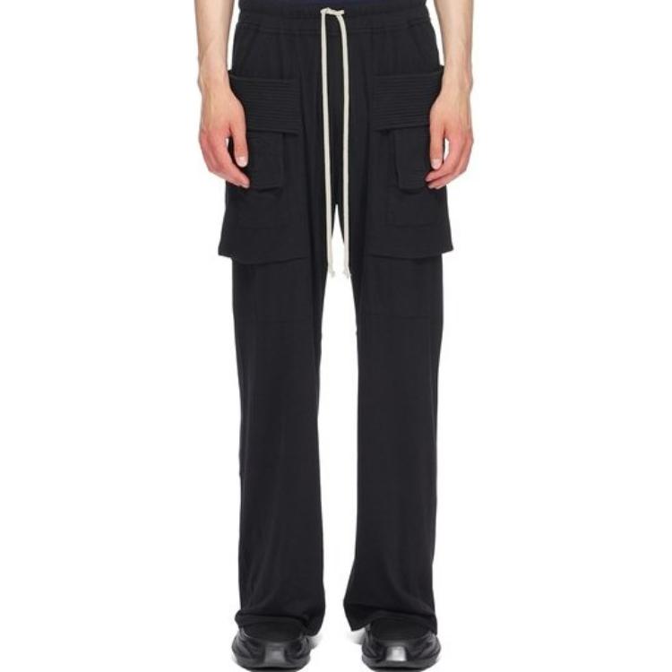 Cheap 릭 오웬스 DRKSHDW 하이웨이스트 와이드레그 드로스트링 카고 팬츠 DU01C6394RN-09