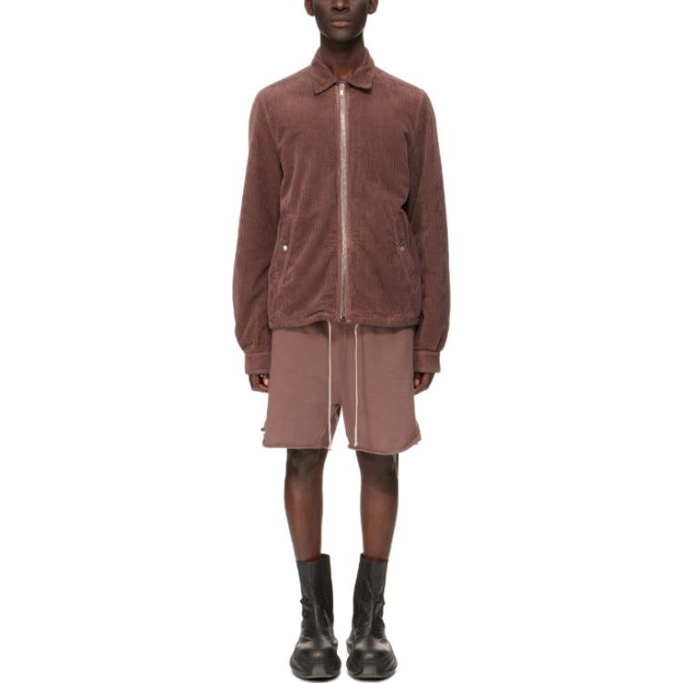 Lookbook Rick Owens DRKSHDW 酒红色修身长袖拉链夹克带领子 DU02C5783HC-43