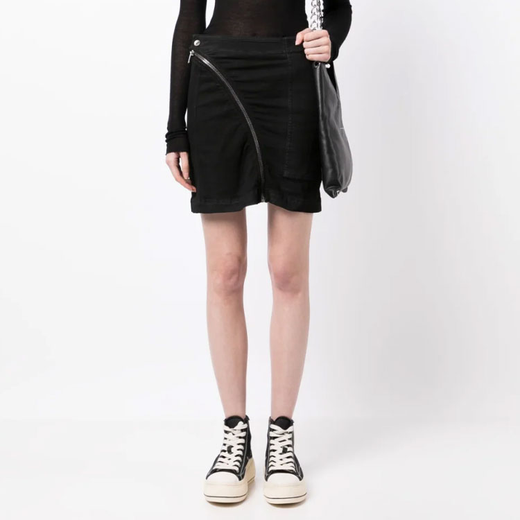 Lookbook Rick Owens DRKSHDW 不对称拉链迷你裙 黑色 DS01C6346SBB-09