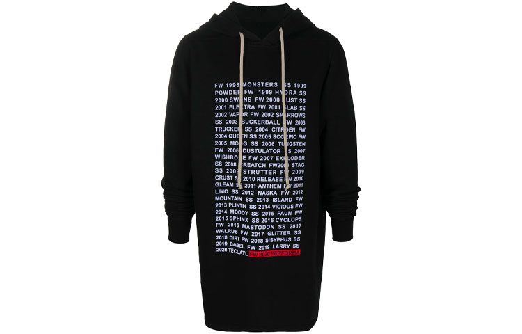 Rick Owens DRKSHDW Black & White Letter Print Pullover Hoodie DU20F1285FEP1-09110