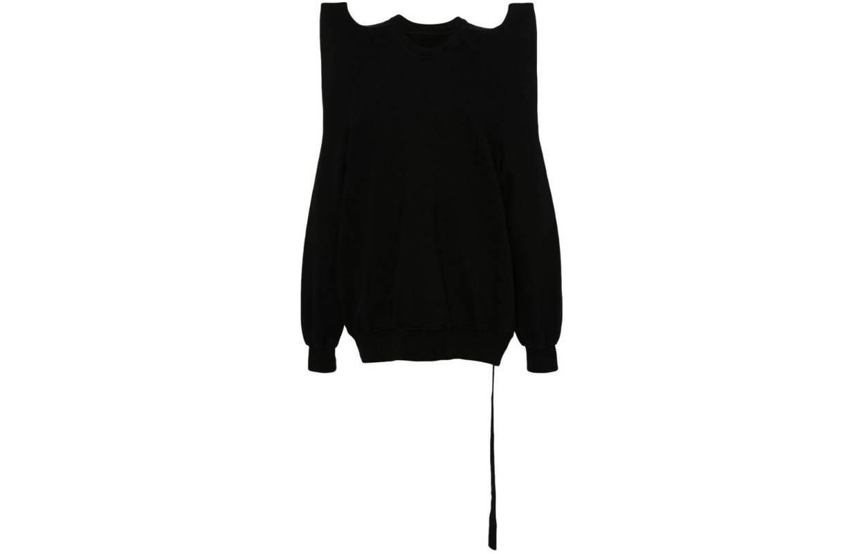 Rick Owens DRKSHDW Black Asymmetric Long Sleeve Crewneck Sweatshirt Mens DU01D1272F-09