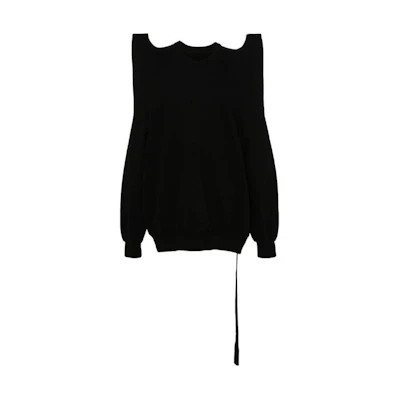 Rick Owens DRKSHDW Black Asymmetric Long Sleeve Crewneck Sweatshirt Mens DU01D1272F-09