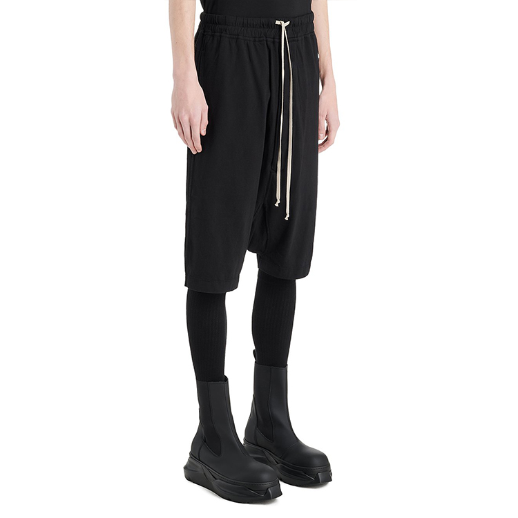 Purchase Rick Owens DRKSHDW 黑色垮档及膝抽绳裤 DU21S2380RN-09