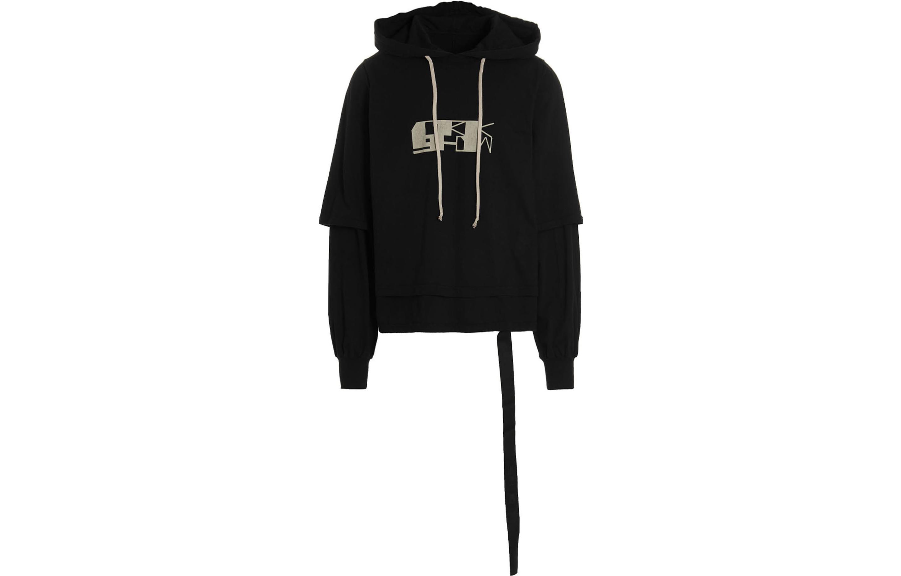 Rick Owens DRKSHDW Black Graphic Spliced Layered Hoodie DU02B4281RNEP-40908