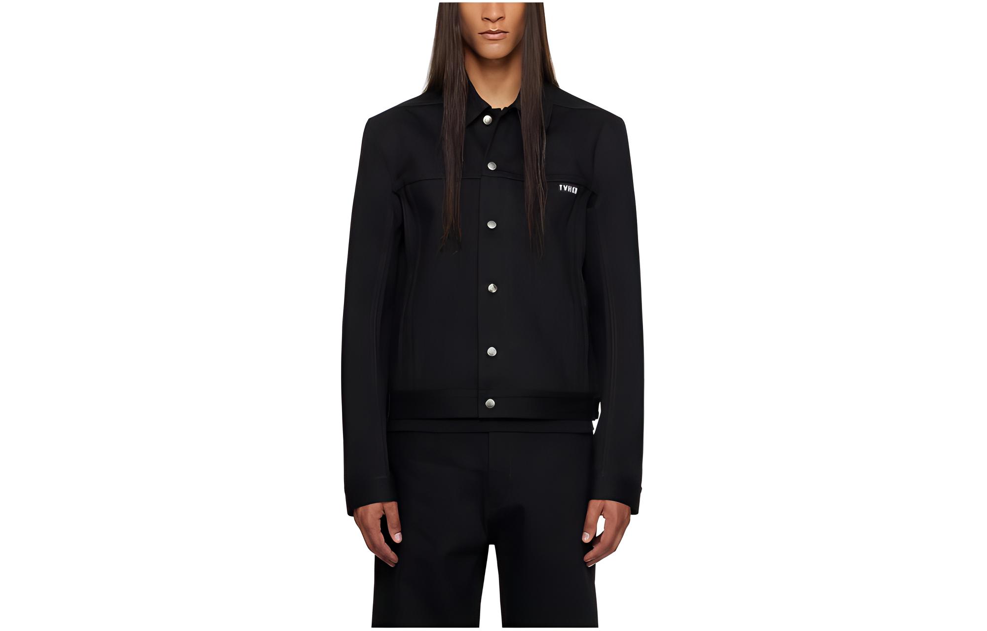 Rick Owens DRKSHDW Black Logo Print Button-Up Jacket Long Sleeve RN02C4758HBLK-P5