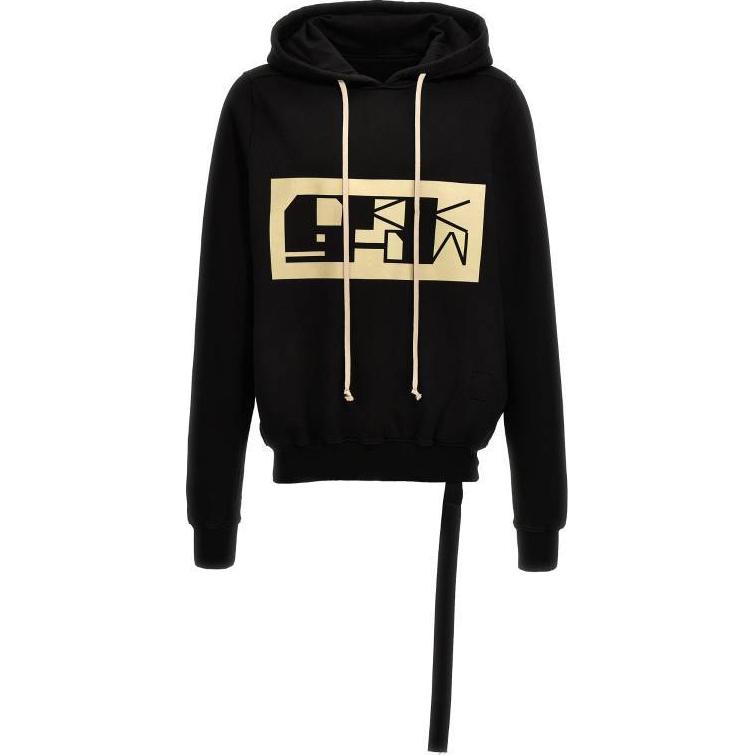 Rick Owens DRKSHDW Black Logo Print Hoodie Long Sleeve Sweatshirt DU01D1288FEP209-08