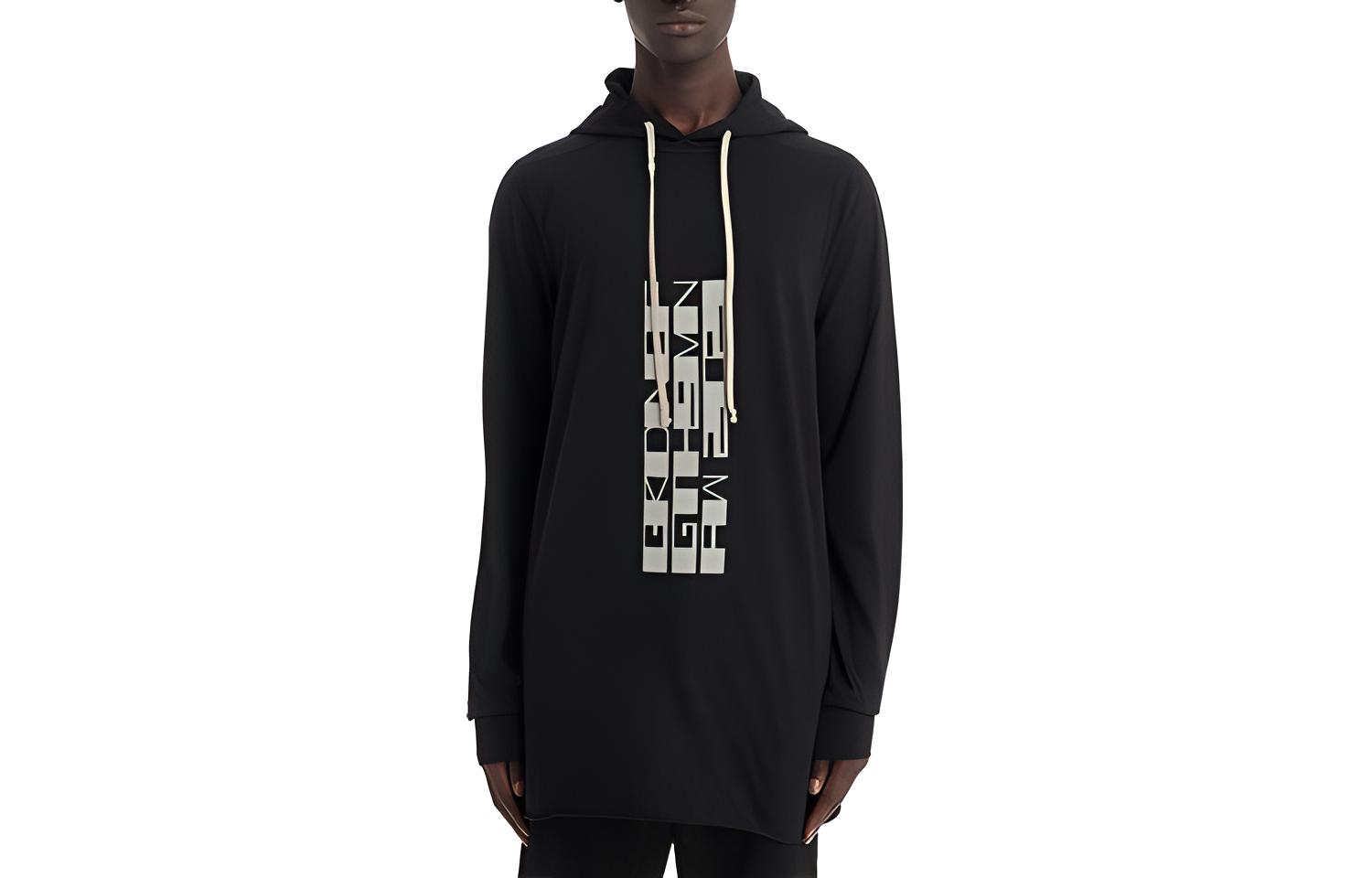 Rick Owens DRKSHDW Black Logo Print Hoodie Pure Color DU02A3285RNEP3-0961