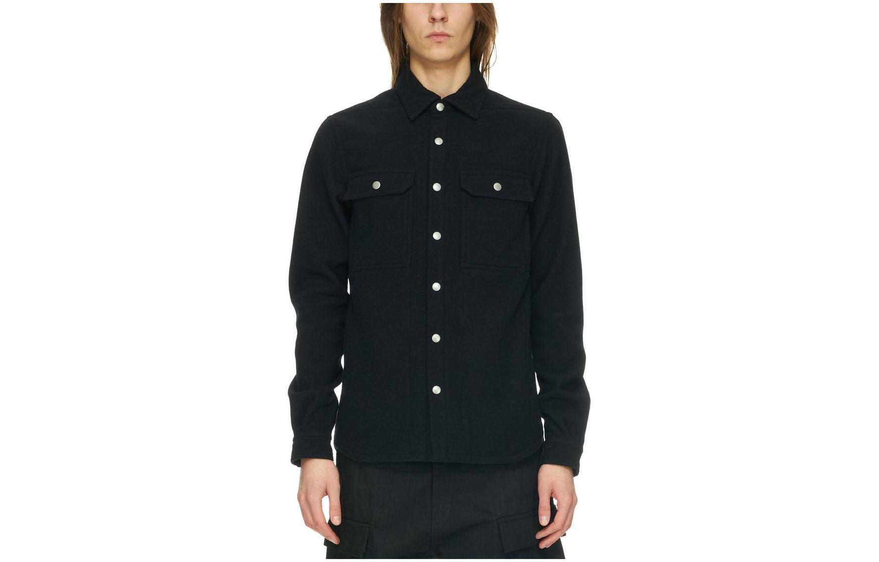 Rick Owens DRKSHDW Black Solid Button-Up Long Sleeve Jacket DL02C3795WOOLJP-09