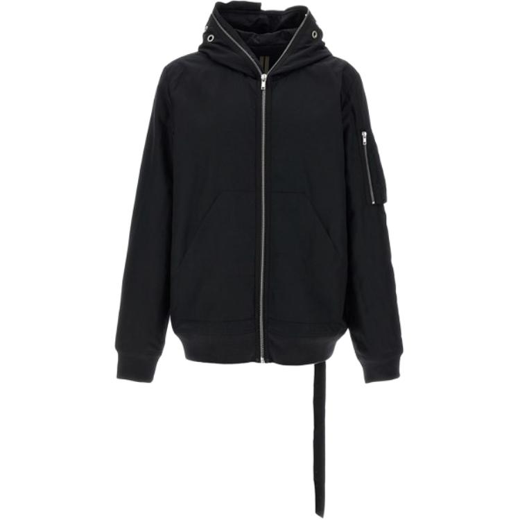 Rick Owens DRKSHDW Black Solid Color Zip-Up Hoodie Bomber Jacket DU01E3772NR-09