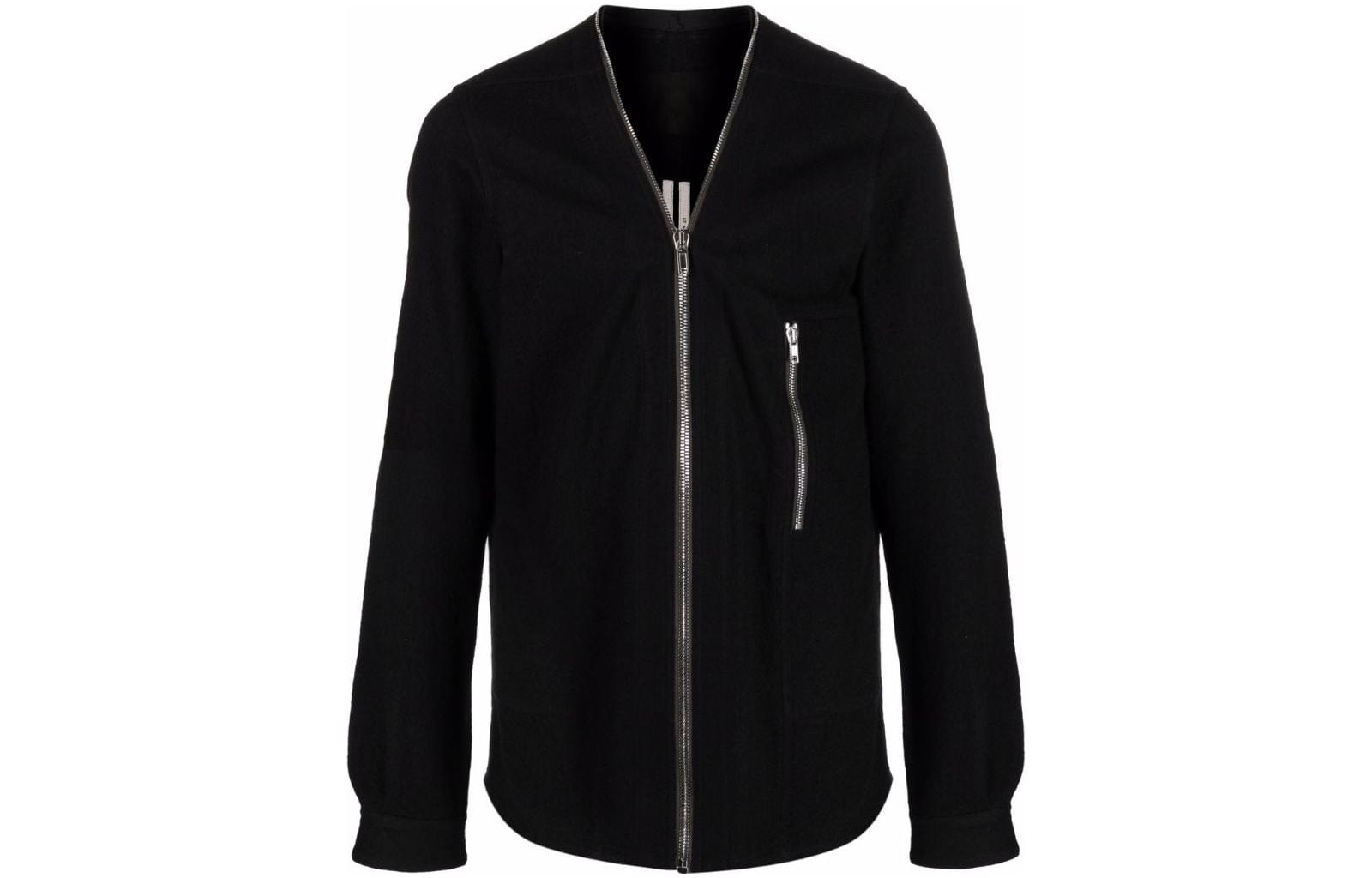Rick Owens DRKSHDW Black Solid V-Neck Zip Jacket RU02A5288WCF-09