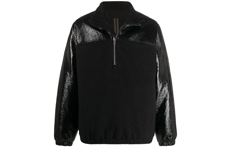 Rick Owens DRKSHDW Black Windbreaker Jacket with Patchwork Lapel DU20F1775FQF-09