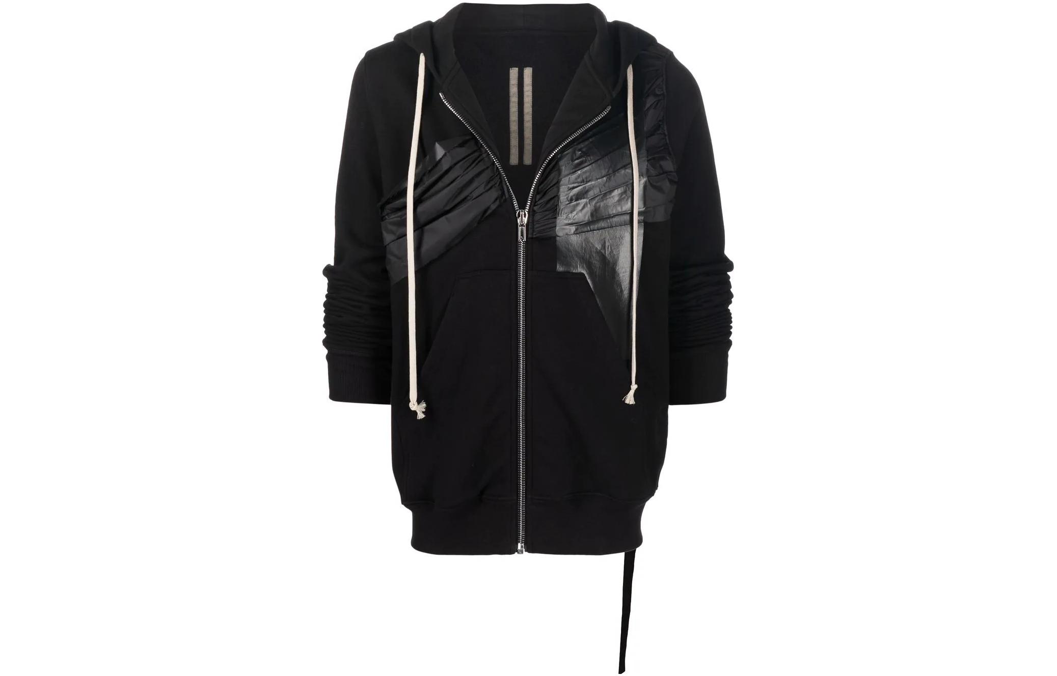 Rick Owens DRKSHDW Black Zip-Up Hoodie with Pleated Patch Design for Men DU02A3276FNDEH1-09