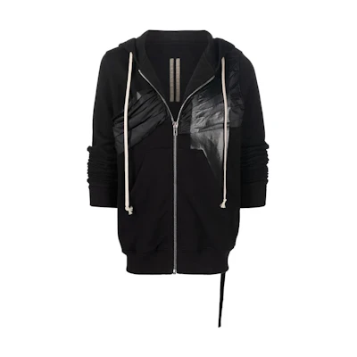 Rick Owens DRKSHDW Black Zip-Up Hoodie with Pleated Patch Design for Men DU02A3276FNDEH1-09