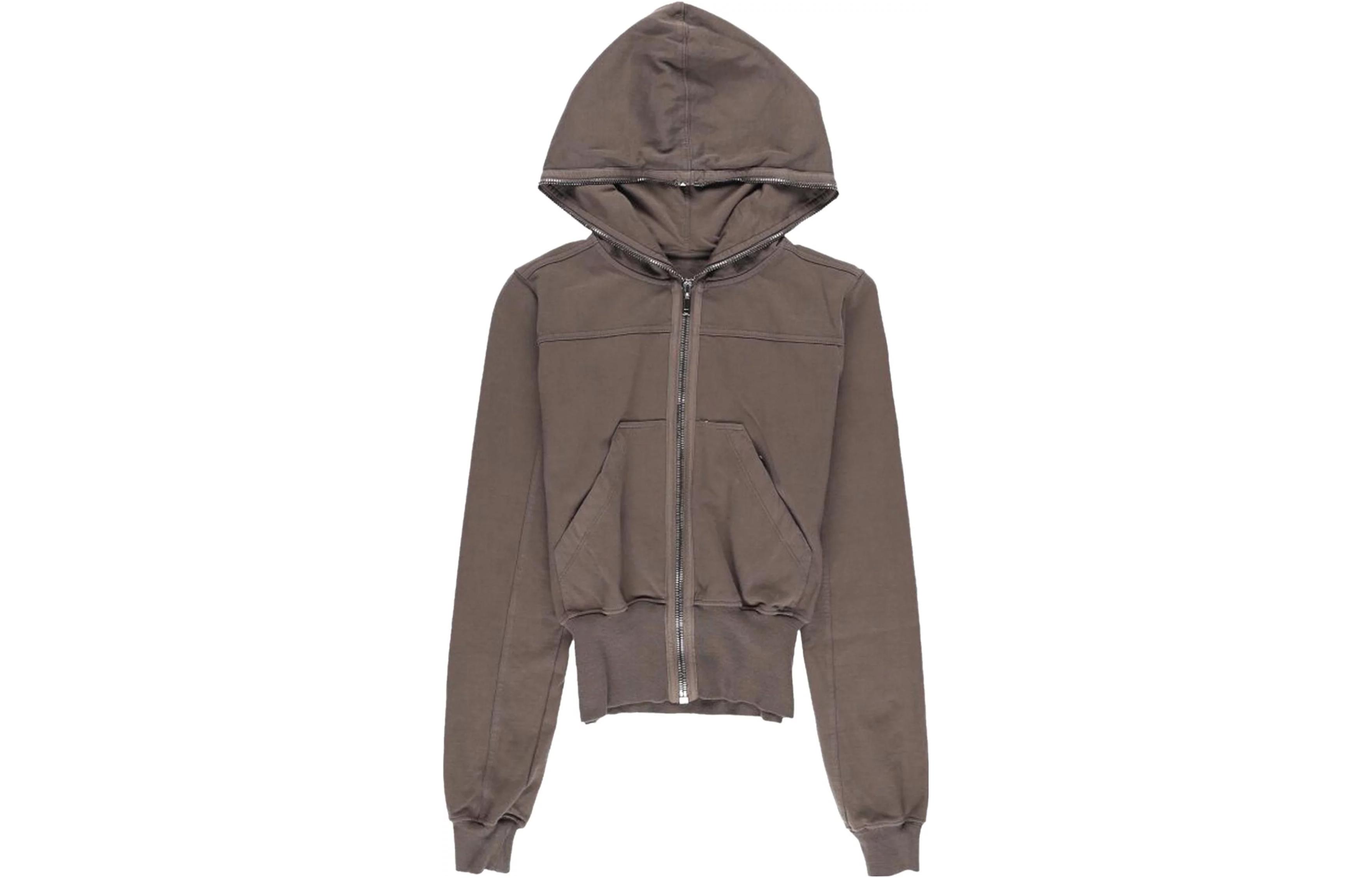 Rick Owens DRKSHDW Brown Zip-Up Hoodie Long Sleeve Solid Color DS01C6228RIG-34