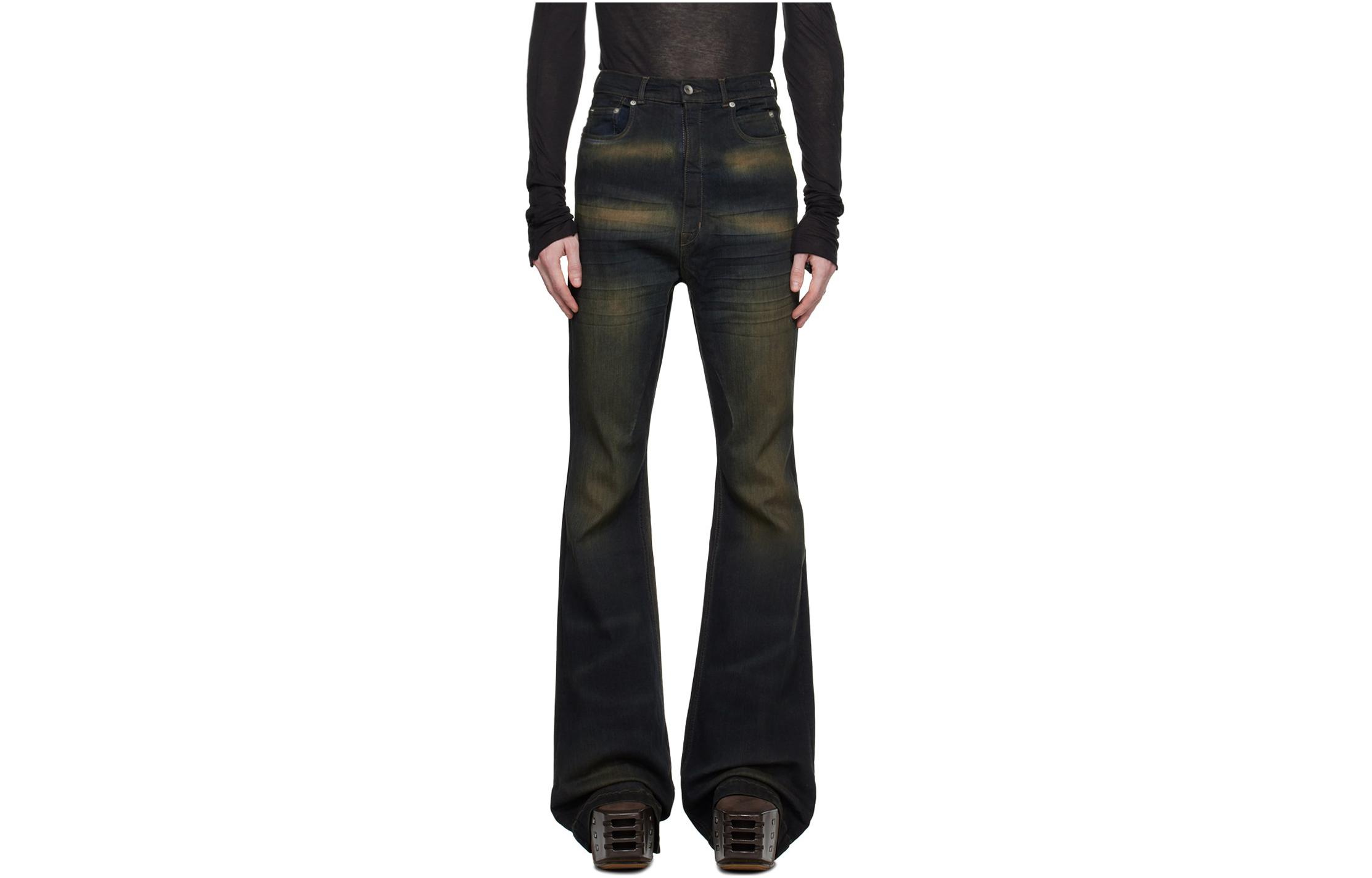 Rick Owens DRKSHDW Dirty Washed High-Waist Hidden Zip Jeans Men Black Du02c5365sdm84