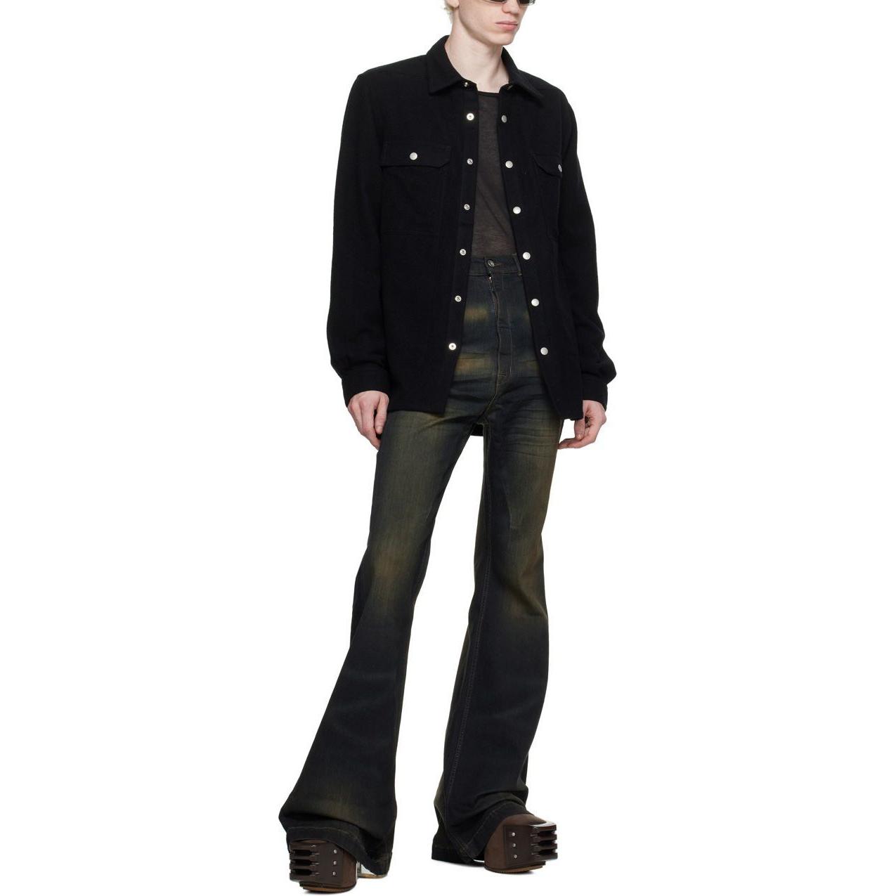 Lookbook Rick Owens DRKSHDW 男士高腰隱藏拉鍊牛仔褲 黑色洗舊款 Du02c5365sdm84