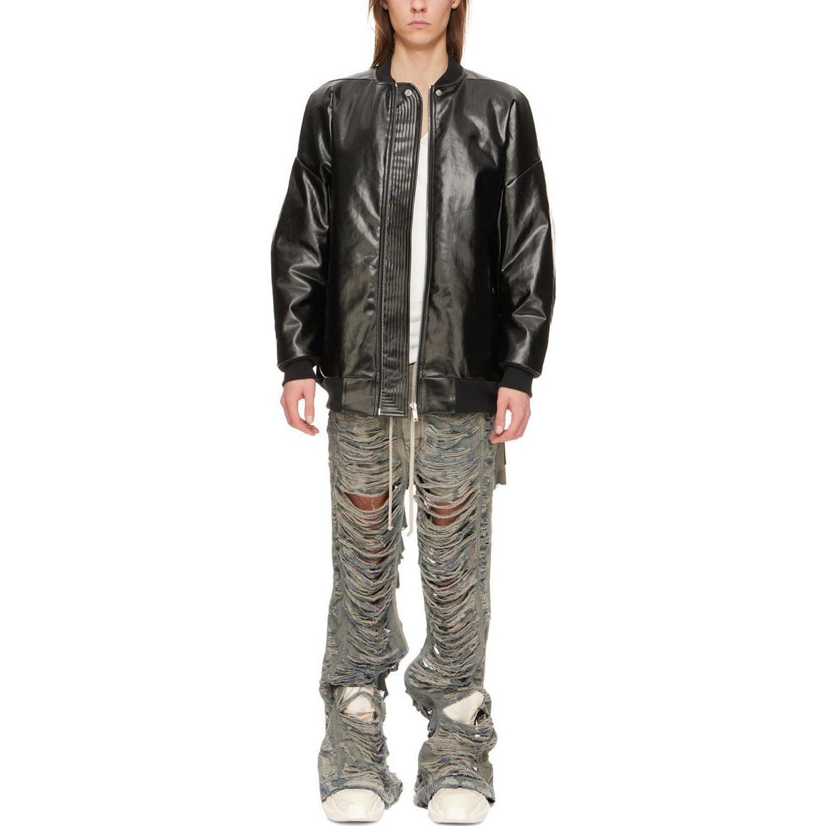 Lookbook 릭 오웬스 DRKSHDW 디스트레스드 미드 라이즈 레이스업 찢어진 청바지 남성용 블루. DU02C5393DMPSH-98