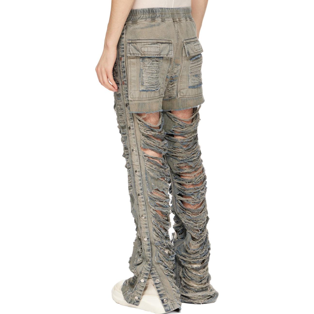 Shop 릭 오웬스 DRKSHDW 디스트레스드 미드 라이즈 레이스업 찢어진 청바지 남성용 블루. DU02C5393DMPSH-98