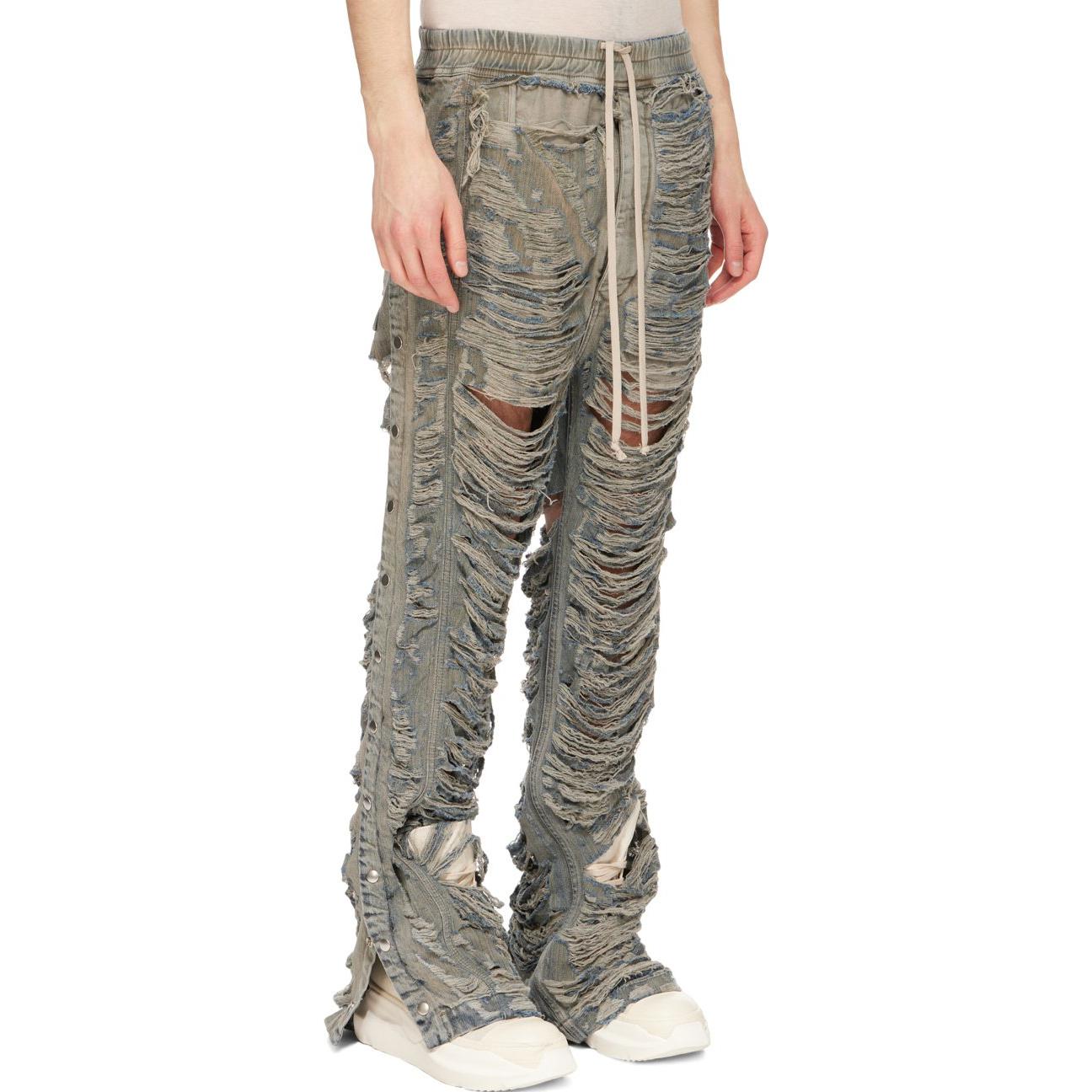 Purchase 릭 오웬스 DRKSHDW 디스트레스드 미드 라이즈 레이스업 찢어진 청바지 남성용 블루. DU02C5393DMPSH-98