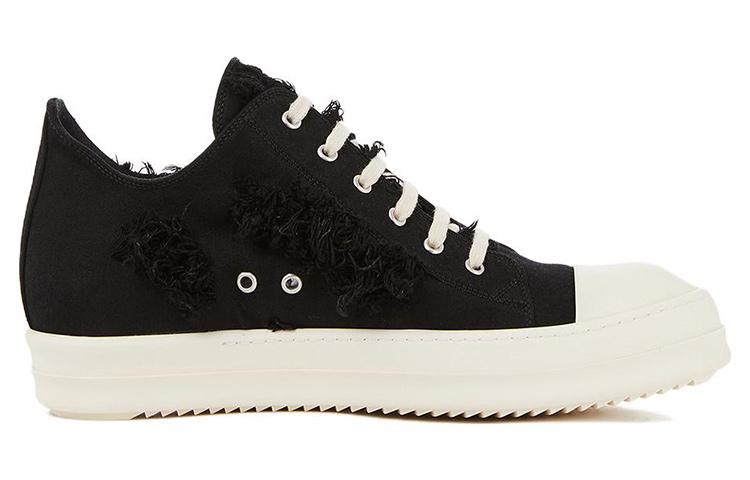 Order 瑞克·歐文斯 DRKSHDW 牛仔布 斜紋黑色彈力低幫 時尚板鞋 男款 黑色