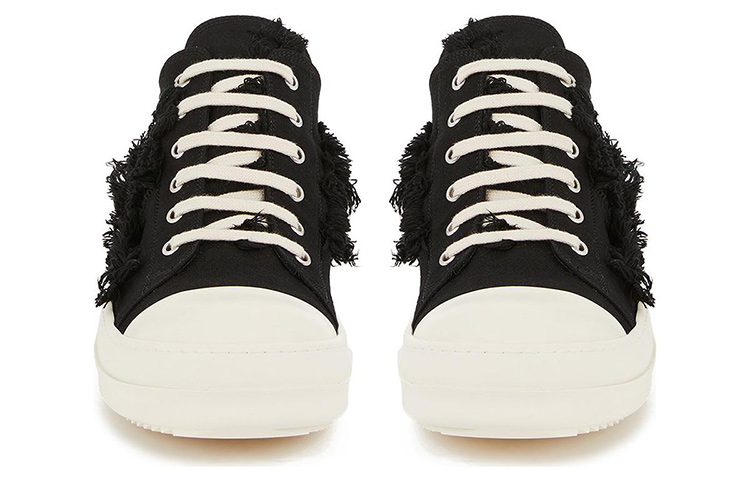 Lookbook 瑞克·歐文斯 DRKSHDW 牛仔布 斜紋黑色彈力低幫 時尚板鞋 男款 黑色