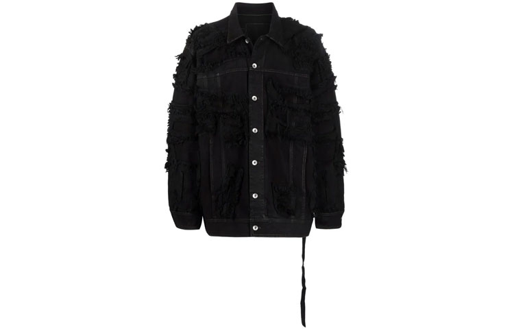 Rick Owens DRKSHDW Fringed Long Sleeve Jacket Black DU02A3761BD-09