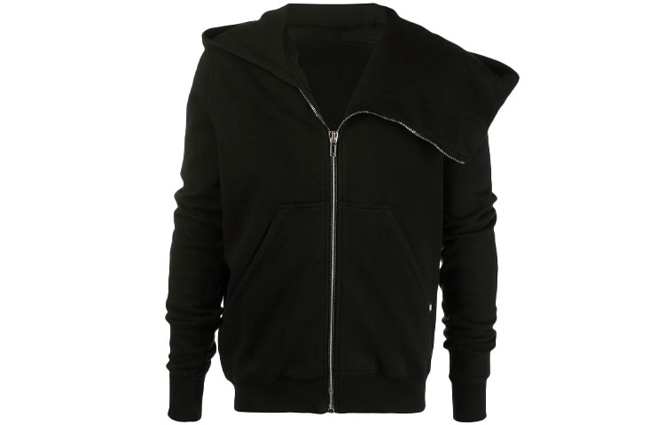 Rick Owens DRKSHDW FW21 Diagonal Neck Hoodie Jacket Black DU21S2286F-09