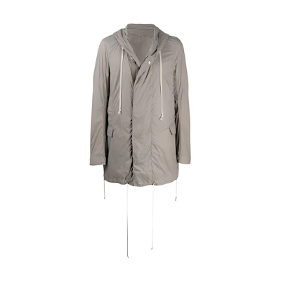Rick Owens DRKSHDW FW21 Grey Mid-Length Logo Hoodie Coat. DU20S5968-ND