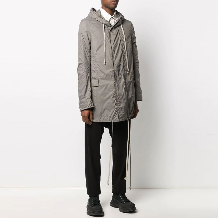 Purchase Rick Owens DRKSHDW FW21 Hoodie Coat Abu-Abu Logo Panjang Sedang. DU20S5968-ND