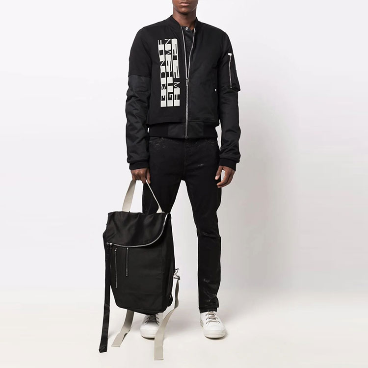 Lookbook Rick Owens DRKSHDW FW21 Letter Print Bomber Jacket Black DU02A3771TWRNP3-09