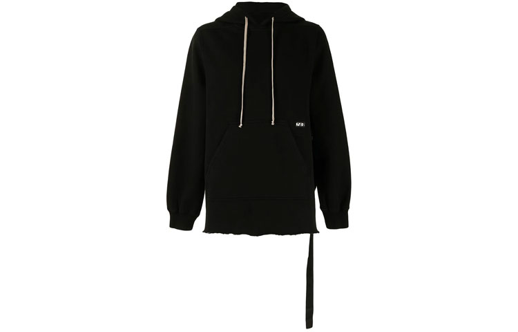 Rick Owens DRKSHDW FW21 Logo Patch Frayed Hoodie Black DU21S2282F-09