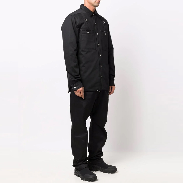 Shop Rick Owens DRKSHDW FW21 单排扣黑色衬衫夹克. DU02A3755TW-09