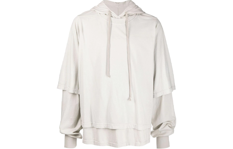 Rick Owens DRKSHDW FW21 White Drawstring Layered Hoodie DU02A3281-RN