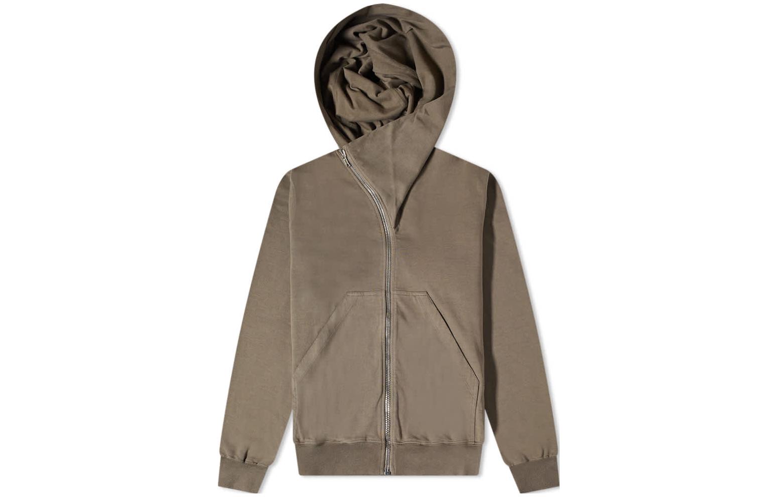 Rick Owens DRKSHDW FW22 Asymmetrical Zip Hoodie Khaki DU02B4286RIG-34