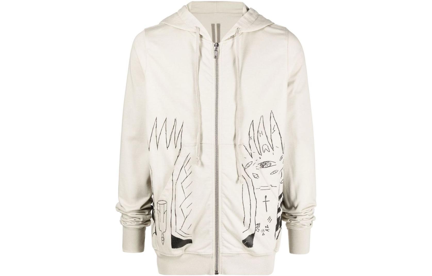 Rick Owens DRKSHDW FW22 Beige Patterned Zip Hoodie Jacket Mens DU02B4276RIGEP30809