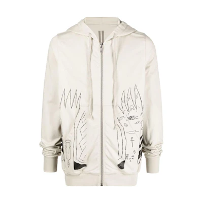 Rick Owens DRKSHDW FW22 Beige Patterned Zip Hoodie Jacket Mens DU02B4276RIGEP30809