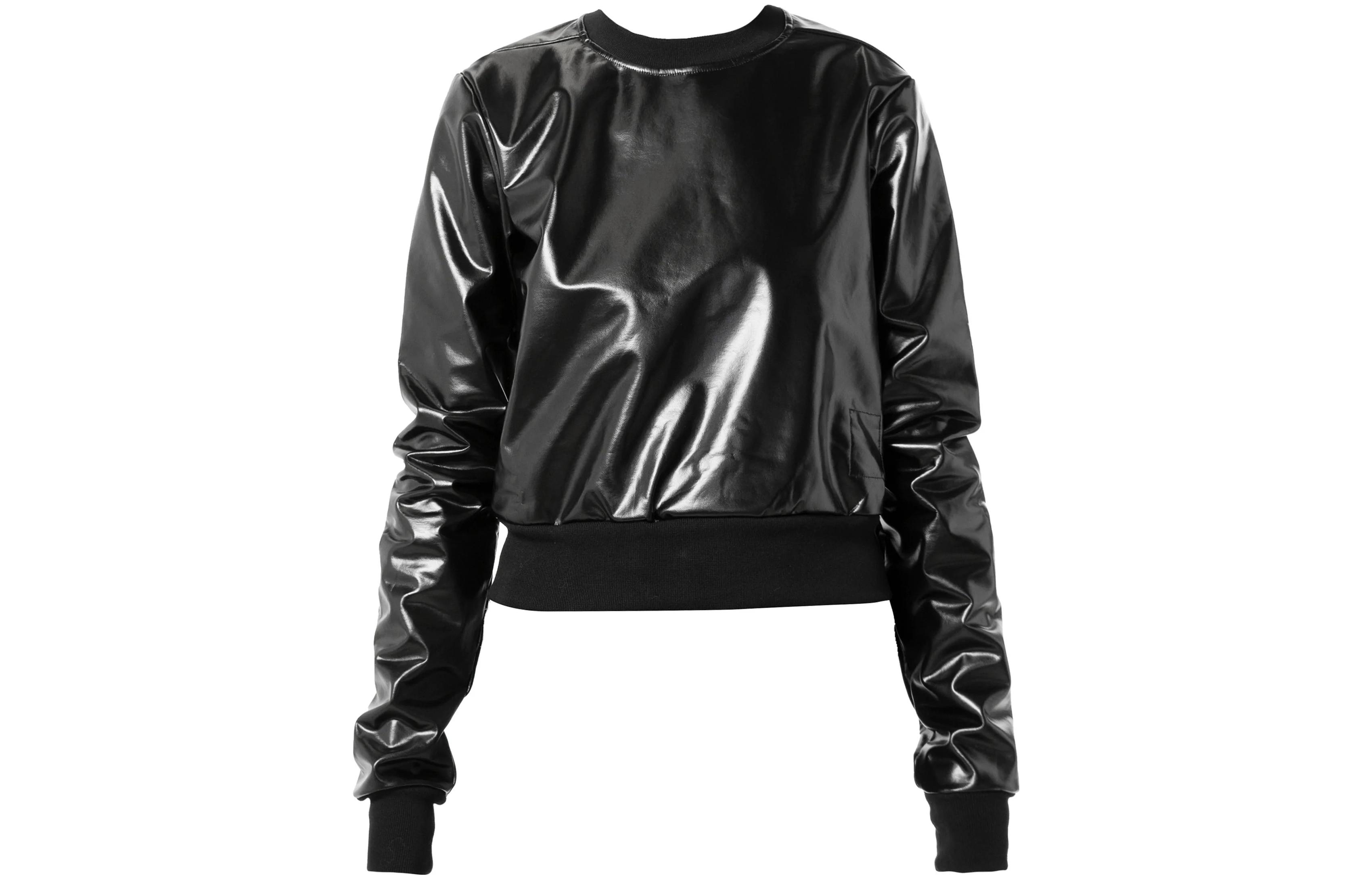 Rick Owens DRKSHDW FW22 Black Leather Crewneck Pullover Sweatshirt Men DS02B4223JRU-09