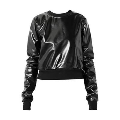Rick Owens DRKSHDW FW22 Black Leather Crewneck Pullover Sweatshirt Men DS02B4223JRU-09