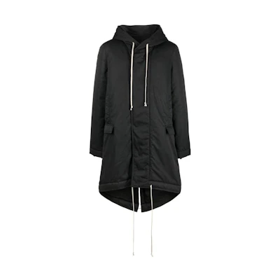 Rick Owens DRKSHDW FW22 Black Mid-Length Drawstring Hooded Jacket DU02B4950MU-09