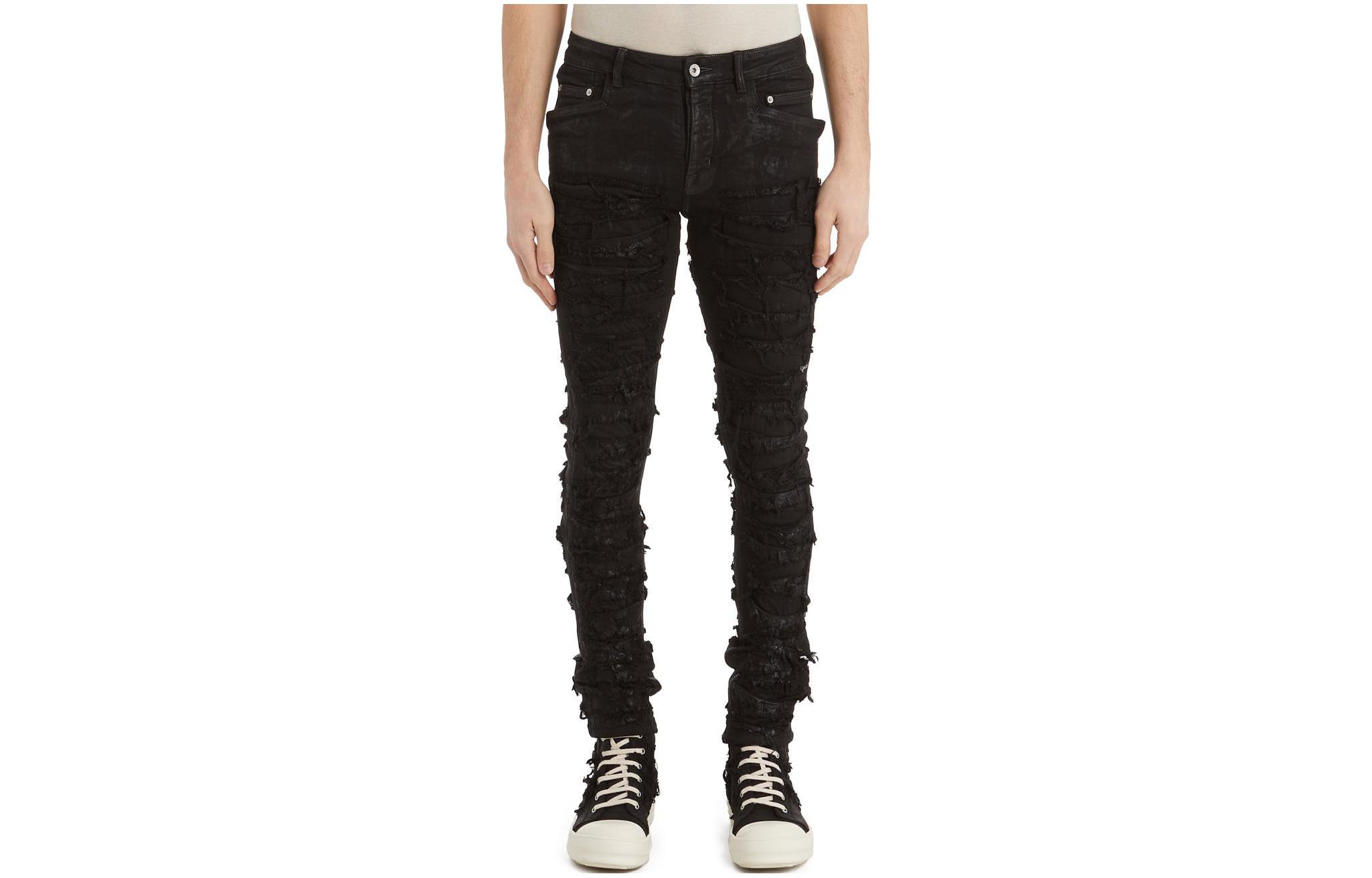 Rick Owens DRKSHDW FW22 Black Raw Hem Button Zip Denim Jeans for Men. DU02B4364SBFLS-09
