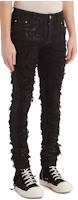 Shop Rick Owens DRKSHDW FW22 黑色毛邊拉鍊牛仔褲 男款 DU02B4364SBFLS-09