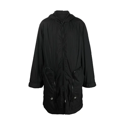 Rick Owens DRKSHDW FW22 Black Solid Color Long Hooded Jacket DU02B4983ND-09