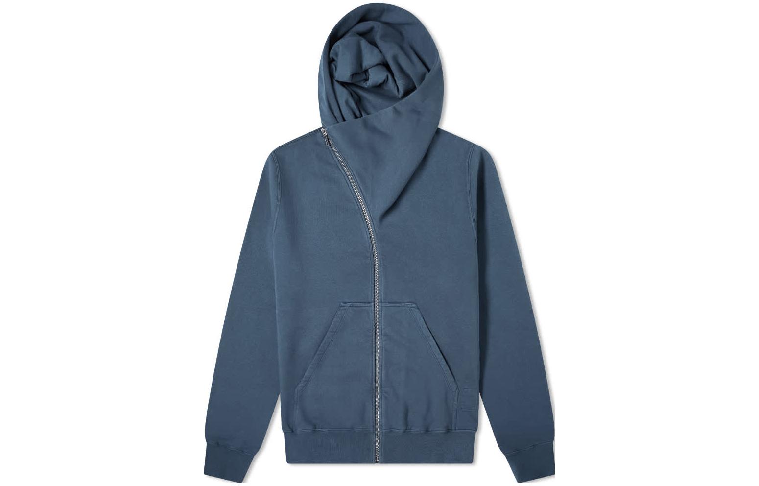 Rick Owens DRKSHDW FW22 Blue Asymmetric Zip Hoodie with Large Pocket DU20F1286-F-56