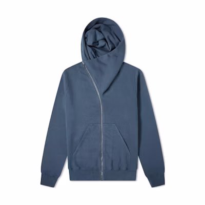 Rick Owens DRKSHDW FW22 Blue Asymmetric Zip Hoodie with Large Pocket DU20F1286-F-56